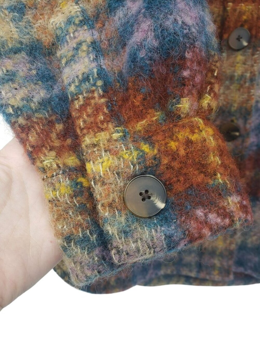 No. 6 Store Wilson Jacket Wool Blend Plaid Shacket Oversized Fuzzy Blue Purple - Picture 7 of 13